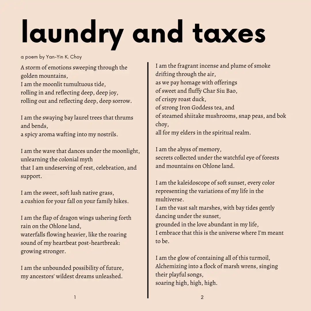 Graphic of Laundry and Taxes, a poem by Yan-Yin K. Choy