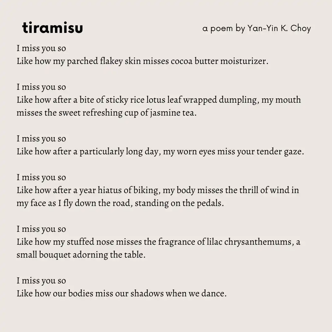 Graphic of Tiramisu, a poem by Yan-Yin K. Choy